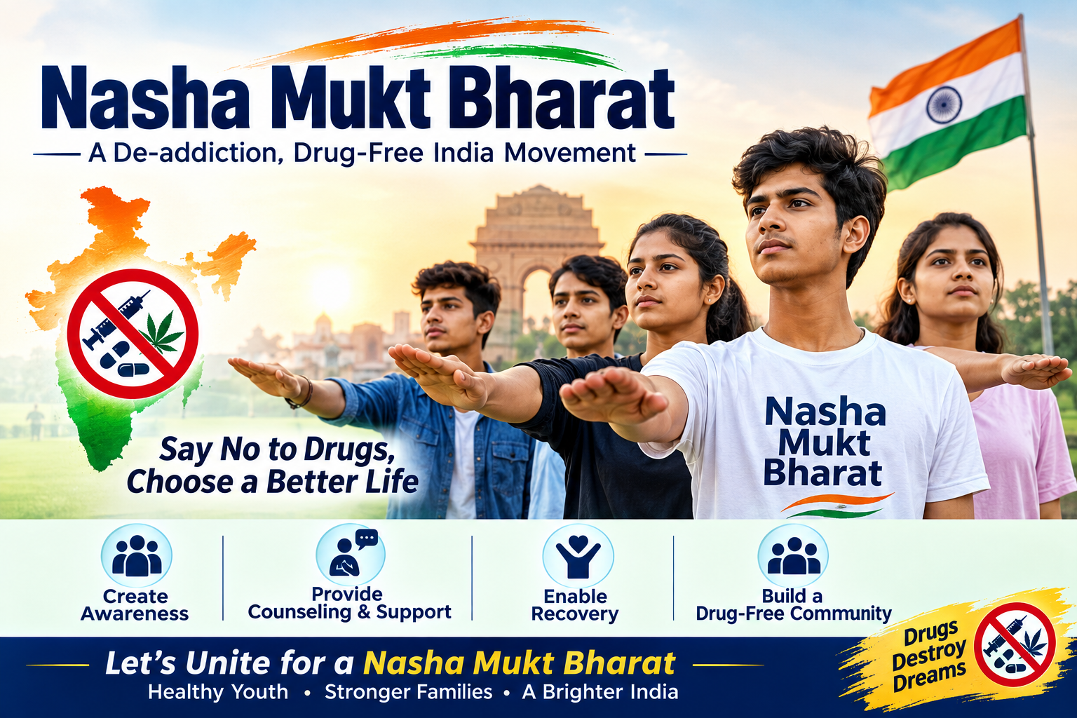 Nasha Mukt Bharat — a de-addiction, drug-free India movement poster
